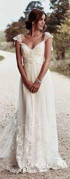 Flowy Wedding Dress Vintage Dress Made Of Lace And Chiffon Brown Hair In A L Casual Beach Wedding Dress Wedding Dress Cap Sleeves Casual Wedding Dress