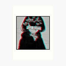 Smoke Glitch Sad Anime Boy Art Print By Simouser Redbubble