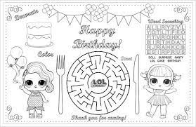 Birthday Kids Activity Placemat Lol Coloring Activity Page Printable Party Game Lol Placemat Birthday Activities Cute Coloring Pages Mermaid Theme Birthday