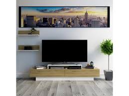 Tangkula wood tv stand for 65 television, tv ark with sliding barn doors, wooden tv cabinet with 2 center compartments and 2 cabinets, barn door tv stand, natural design (golden oak). Decorotika Lusi 71 Wide Modern Tv Stand And Media Console For Tvs Up To 80 With Two Cabinets And Accent Wall Shelves White And Oud Oak Newegg Com