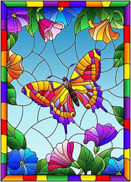 Illustration In Stained Glass Style With A Bright Butterfly On Glass Painting Patterns Glass Painting Designs Glass Painting