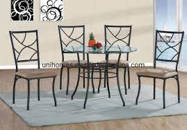 Each edge or line are straight and fluent. 5 Piece Dining Table Set 4 Chairs Glass Metal Kitchen Room Breakfast Furniture Dining Sets Furniture