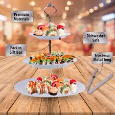Whether you're serving cheese and jam, finger sandwiches, or some very classy hors d'oeuvres, you can't go wrong with this platter. 3 Tier Serving Tray Stand Round Cupcake Dessert Party Platter With Bonus Serving Metal Tongs Three Tiered Food Holder Display For Weddings Tea Parties Birthdays Or Holiday Dinners Buy Online At Best Price In Uae Amazon Ae
