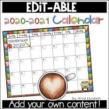 Editable Calendar 2020 2021 Etsy In 2020 Editable Calendar Kids Calendar Calendar Printables