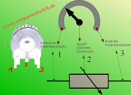 Two terminals (the blue and green) are connected to a resistive element. Der Strippenstrolch Das Potentiometer