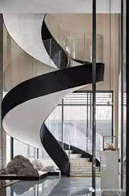 Spiral Staircase With Black Outline Sculptural Stairway Art Architecture Neutral Staircase Architecture Spiral Stairs Design Stairs Design