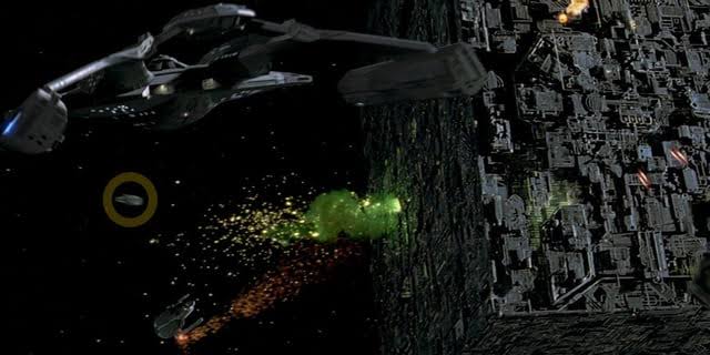 In the opening battle scene from 'Star Trek: First Contact' (1996), ILM  Visual Effects Supervisor John Knoll inserted a small digital model of the  Millennium Falcon into the battle as an in-joke,