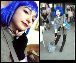 9 pieces short bob hair wigs colorful cosplay costume wig daily party hairpiece for women girls (orange, green, violet, white, blue, pink, red, yellow, sky blue) 3.8 out of 5 stars. Nicole Benavides Blue Wig Green Blue Star Bag Black Fingerless Gloves Black Laced Boots Yamil B