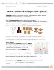 The equation is balanced when there are equalnumbers of introduction: Balancingchemequationsse Docx Name Keona Mouton Date Student Exploration Balancing Chemical Equations Vocabulary Coefficient Compound Decomposition Course Hero