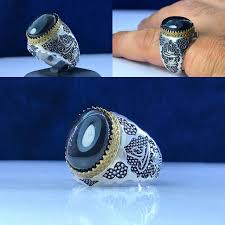 Yemeni Black Opal Ring Mens Silver Rings Black Opal Ring Jewelry Fashion Trends