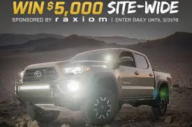 Start with 16 steel wheels, manual accessories, sliding rear window, standard bed size, bluetooth/usb integration, 4.2 display, cloth upholstery. Extreme Terrain X Raxiom 5 000 Giveaway