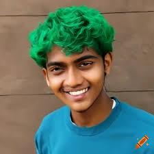 Portrait of a happy young indian guy with green hair