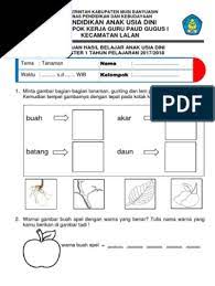 Soal evaluasi paud semester 1. Soal Tema Tanaman Tk Pdf