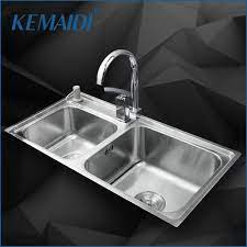 Kemaidi Kitchen Stainless Steel Sink Vessel Kitchen Double Bowl Bathroom Mixer Swivel Vanity Fauce Kitchen Soap Dispenser Stainless Steel Sinks Vanity Faucet