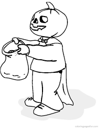 Vector autumn holiday outline illustration. Coloring Page Pumpkin Trick Or Treating