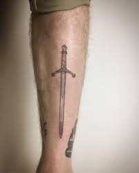 Thinking about doing a digital version with color! Two Handed Broad Sword Tattoo By Kirk Budden Tattoogrid Net