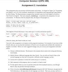 Computer Science I Cps 109 Assignment 2 Transla Chegg Com