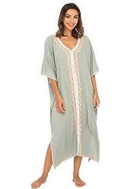 Naturana Womens Beach Cover Up Maxi Embroidered Dress Long Beach Caftan Poncho For Swimsuit Beach Caftan Fashion Clothes Women Embroidered Dress