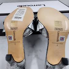 Larroude Colette Ruffle Sandals Women's 6 Cracked Metallic Double  Black/Silver