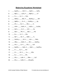 Balancing equations notes an equation for a chemical reaction in which the number of atoms for each element in the reaction and the total charge are the same for both the reactants and the products. 49 Balancing Chemical Equations Worksheets With Answers