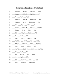 Predict the product(s) along with the states, indicate the type of reaction, and balance the following chemical reactions. 49 Balancing Chemical Equations Worksheets With Answers