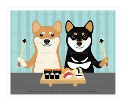 758d Sushi Art Prints Two Shiba Inu Dogs Eating Sushi Wall Etsy In 2021 Shiba Inu Shiba Inu Dog Sushi Art