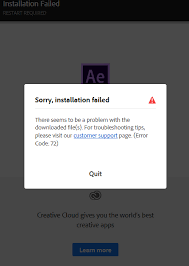 Global nav open menu global nav close menu. Error Code 72 On After Effects And P42 On Creative Cloud Desktop App Stack Overflow