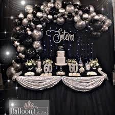 Shop balloons, signs, banners, cutouts & much more! 60th Birthday Set Up Backdrop Lighting Table Set Up Balloons 60th Celebration Qualate Birthday Party Tables Birthday Decorations 60th Birthday Party