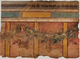 Roman Fresco With Garland Of Laurel Leaves Pomegranates Sheaths Of Wheat And Pine Cones Painting Ancient Paintings Art
