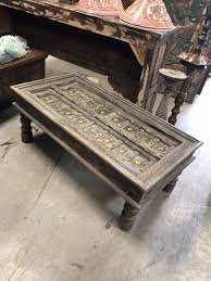 Antique Rustic Doors Gray Handcarved Coffee Chai Table Rustic Doors Coffee Table Furniture Design Coffee Table