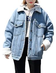 Jenkoon Women S Oversized Thick Warm Sherpa Fur Lined Denim Trucker Jacket Boyfriend Jean Coa Lined Denim Jacket Denim Jacket Outfit Winter Denim Jacket Outfit
