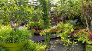 Rhs Hampton Court Palace Flower Show 2018 B Q Bursting Busy Lizzie Garden Designed By Matthew Childs Go Garden Design Tropical Landscaping Tropical Garden