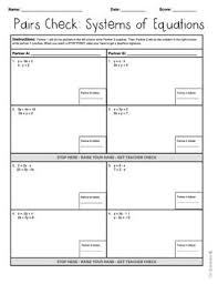 Pairs Check Activity Solving Systems Of Equations Substitution Method Systems Of Equations Equations Teaching Algebra