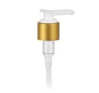 24-410 Gold Brushed Metal-White Plastic Lotion-Soap Pump-2 cc OP, Lock-Down  Head-6 1/16 in DT