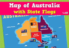 If only the australian national flag and the nsw state flag are available, they should be flown on the 2 outside poles (omitting the higher centre pole). Map Of Australia With State Flags Teacher Resources And Classroom Games Teach This