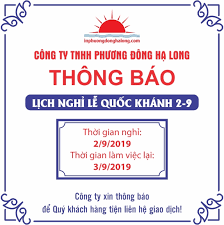 Lịch nghỉ lễ quốc khánh 2/9/2018 quốc khánh 2/9 năm 2018 rơi vào ngày chủ nhật, vì thế người lao động sẽ được nghỉ bù vào ngày thứ hai ngày 03/09/2018. Thong Bao Lá»ch NghÄ© Lá» Quá»c Khanh 2 9 2019 Cong Ty Cá» Pháº§n Äáº§u TÆ° Va ThÆ°Æ¡ng Máº¡i PhÆ°Æ¡ng Äong