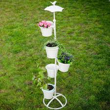 Ghiveci decorativ pentru flori din lemn model barcuta 53 cm x 21 cm x 23h 99,00 lei. Suport Vertical Alb Cu Cinci Ghivece Flori Detasabile Si Umbreluta