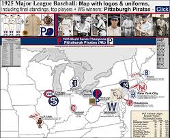 1925 Major League Baseball Map With Logos Uniforms