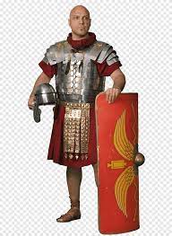 Many shields were based on greek aspis or hoplon, which were round and deeply concave like a dish. Man Holding Red Shield And Helmet Ancient Rome Roman Army Armour Legionary Lorica Segmentata Icon Roman Soldier Free Middle Ages Cuirass Png Pngegg