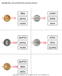 This page has printable pdf worksheets to help students learn about counting coins. Identify Coins Worksheet Turtle Diary