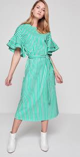 Koton Kollari Volanli Cizgili Midi Elbise Midi Elbise Elbise Cizgili Elbise