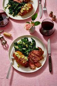 Strip Steak With Hasselback Potatoes And Garlicky Spinach Is The Ultimate Date Night Recipe Dinner Date Recipes Christmas Dinner For Two Dinner