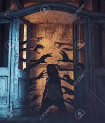 House Of A Thousand Hands,Undead Hands Behind The Doors Haunting The Girl  In A Haunted House,3d Rendering Stock Photo, Picture and Royalty Free  Image. Image 116903764.