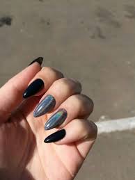 Matte Black Almond Shaped Nails Mysterious Black Manicure Is More Different Than Others Holographic Nails Manicure Long Nails
