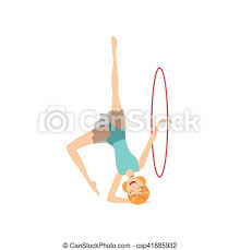 The sport combines elements of gymnastics, dance and calisthenics; Professional Rhythmic Gymnastics Sportswoman In Blue Leotard Performing An Element With Hoop Apparatus Female Competition Canstock
