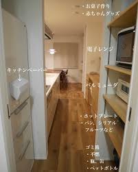 こんばんは 前回ご質問頂いた 我が家の家電収納です 横幅 約75センチ 奥行 約58センチ 高さ 天井までの可動棚 板5枚の造作収納になります 奥行は多めにとりました 最近のオーブンレンジは多機能で大きいのが多いので 基本的に 全て 仕