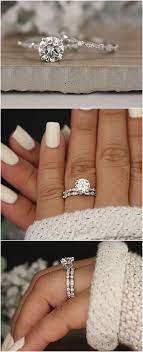 Wedding Ring Set Moissanite 14k White Gold Engagement Ring Round 8mm Moissanite Ring Diamond Milgrain Band Solitaire Ring Promise Ring Round White Gold Engagement Rings 14k White Gold Engagement Rings Wedding