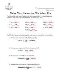 Molar Mass Conversion Worksheet With A Key Tpt