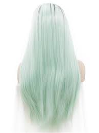 Dark Root To More Light Mint Green Ombre Straight Long Synthetic Lace Front Wig Silk Hair Hair Styles Mint Hair Color