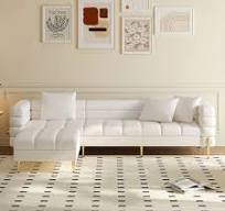 91" Faux Leather Modular L-Shaped Couch with Chaise Modern ...